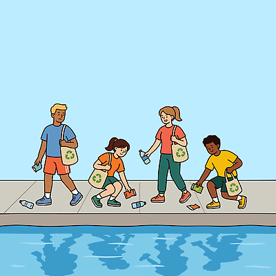 여자 남자 일러스트 협력 봉투 친구 자연보호 환경 재활용 물가 쓰레기 강가 플라스틱 청소 친환경 비닐 참여 플로깅 국내일러스트 AI파일 관계 자연 재질 사람 풍경 강 보호 파일형식 벡터