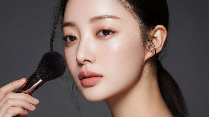 JPG 모델 편집이미지 여자 얼굴 포즈 화장 뷰티 화장품 붓 피부 의료성형뷰티 편집실사 AI인물포토 AI콘텐츠 사람 신체부위 CG 파일형식 AI포토