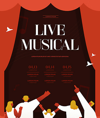 템플릿 포스터 문화 음악 이벤트 여러명 콘서트 공연 무대 날짜 공연장 즐거움 라이브 뮤지컬 참여 이미지템플릿 AI파일 감정 다수 문화예술 사람 극장 파일형식 벡터