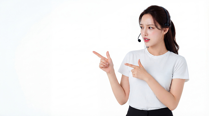 JPG 편집이미지 여자 직장 실내 대화 한명 헤드폰 헤드셋 가리킴 작업 상담원 지시 방향 상담 소통 의료성형뷰티 편집실사 AI인물포토 AI콘텐츠 1 음향기기 컨셉 회사 모션 말하기 사람 손짓 내부 사무원 CG 파일형식 AI포토