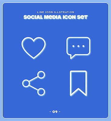 아이콘 기호 디자인 대화 파란색 세트 하트 라인아이콘 공유 북마크 소셜미디어 2D아이콘 AI파일 모양 문자 컬러 말하기 파일형식 벡터