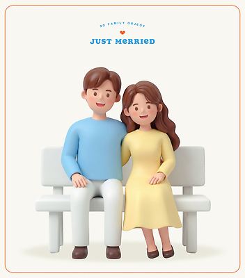 PSD 편집이미지 커플 행복 결혼 벤치 가족 신혼부부 사랑 앉기 나란히 편집3D 부부 감정 의자 관계 모션 이벤트 3D 신혼 파일형식