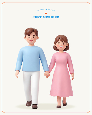 PSD 편집이미지 캐릭터 부부 옷 여자 남자 행복 결혼 신혼부부 3D 걷기 손잡기 신혼 편집3D 커플 감정 모션 사람 이벤트 디지털합성 파일형식