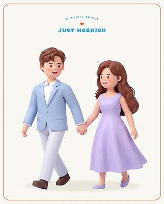 PSD 편집이미지 부부 여자 남자 행복 결혼 신혼부부 사랑 웃음 걷기 손잡기 기쁨 신혼 편집3D 커플 감정 모션 표정 사람 이벤트 3D 파일형식