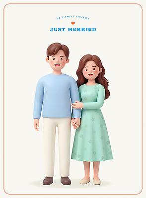 PSD 편집이미지 캐릭터 부부 여자 남자 행복 결혼 가족 신혼부부 3D 손잡기 신혼 편집3D 커플 감정 관계 모션 사람 이벤트 디지털합성 파일형식