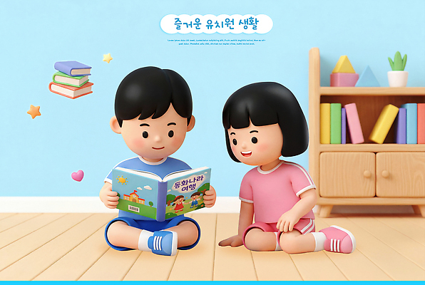 PSD 편집이미지 캐릭터 교육 어린이 놀이 책장 바닥 일상 책 독서 유치원 즐거움 동화책 편집3D 감정 가구 사람 라이프 3D 파일형식