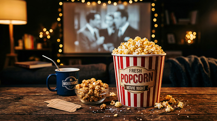 JPG 편집이미지 음료 가족 탁자 조명 친구 주방 스크린 티켓 영화 팝콘 홈시네마 편집실사 AI컴퓨터그래픽 AI콘텐츠 가구 관계 문화예술 CG 파일형식