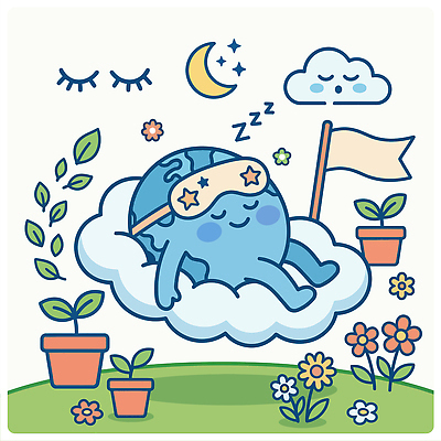 식물 꽃 지구 일러스트 상상 평화 꿈 달 잠 수면 편안함 에너지절약 국내일러스트 AI파일 자연요소 컨셉 에너지 절약 감각 파일형식 벡터