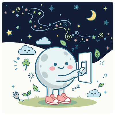 자연요소 식물 잎 하늘 표정 에너지 절약 밤 야간 생태계 파일형식 벡터 달 스위치 밤하늘 별 잔디 나뭇잎 웃음 전구 상상 자연 조명 국내일러스트 일러스트 AI파일 지구 에너지절약