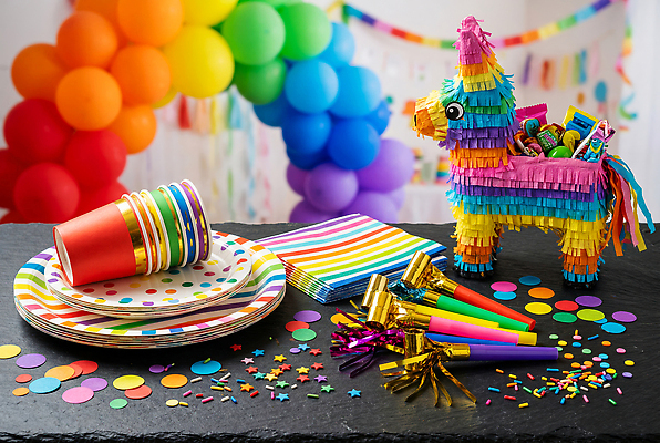 JPG 편집이미지 접시 탁자 장식 컵 파티 생일 즐거움 파티용품 준비 풍선 편집실사 AI포토 AI콘텐츠 식기 기념일 감정 가구 이벤트 CG 이벤트용품 파일형식