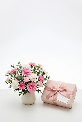 JPG 편집이미지 꽃 리본 화분 분홍색 선물 장식 상자 어버이날 스승의날 카네이션 편집실사 AI포토 AI콘텐츠 식물 기념일 컬러 CG 파일형식