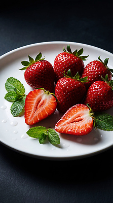 JPG 편집이미지 접시 과일 딸기 디저트 신선 민트 슬라이스 비타민 편집실사 AI포토 AI콘텐츠 식기 음식 허브 CG 영양소 파일형식