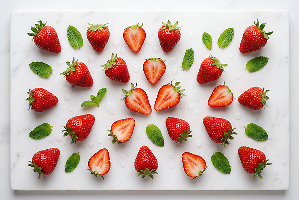 JPG 편집이미지 과일 딸기 디저트 쟁반 신선 배열 민트 편집실사 AI포토 AI콘텐츠 음식 허브 CG 파일형식
