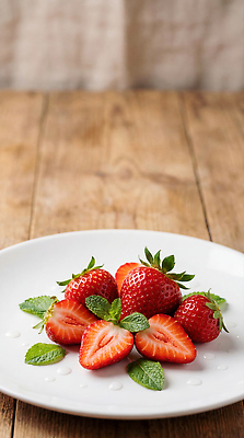 JPG 편집이미지 과일 딸기 디저트 신선 민트 나무탁자 편집실사 AI포토 AI콘텐츠 음식 탁자 허브 CG 파일형식