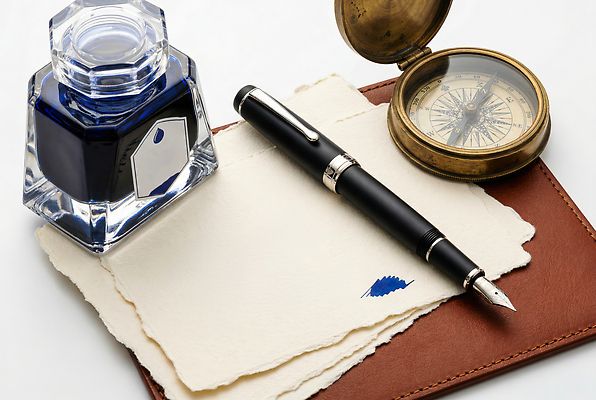 JPG 편집이미지 종이 문구용품 만년필 사무용품 기록 나침반 잉크통 편집실사 AI포토 AI콘텐츠 통 펜 CG 오브젝트 파일형식