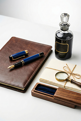 JPG 편집이미지 잉크 필기구 만년필 사무용품 작업 확대경 편집실사 AI포토 AI콘텐츠 문구용품 펜 CG 파일형식