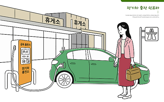 여자 여행 일러스트 자동차 환경 에너지 전기에너지 전기자동차 충전기 충전소 휴게소 국내일러스트 AI파일 육상교통 휴식 사람 기계 충전 파일형식 벡터
