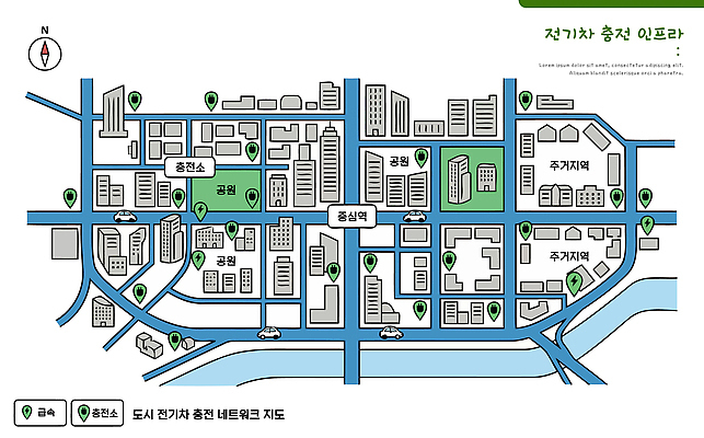 공원 지도 일러스트 거리 정보 도시 전기에너지 위치 전기자동차 충전소 국내일러스트 AI파일 공공시설 자동차 에너지 충전 파일형식 벡터