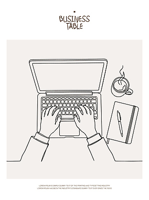 손 일러스트 탁자 컵 노트북 사무실 공책 타이핑 키보드 업무 작업 문서 사용자 국내일러스트 AI파일 식기 가구 비즈니스 문구용품 신체부위 전자제품 파일형식 벡터