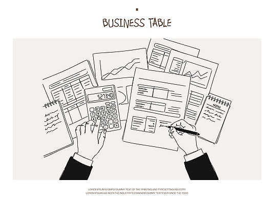 손 일러스트 비즈니스 탁자 그래프 경제 자료 계산기 기록 작업 계획 분석 보고서 문서 정리 서류판 국내일러스트 AI파일 가구 컨셉 문구용품 신체부위 사무용품 장비 파일형식 벡터