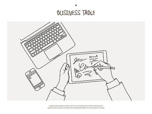 손 일러스트 비즈니스 탁자 사람 노트북 핸드폰 태블릿 디지털 기록 사무 국내일러스트 AI파일 가구 신체부위 전자제품 스마트기기 업무 파일형식 벡터