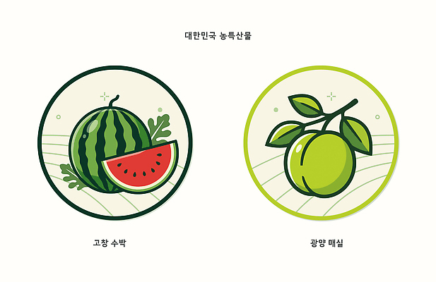 채소 과일 일러스트 수박 한국 여름 농작물 신선 특산물 고창 광양 매실 국내일러스트 AI파일 계절 아시아 농업 전라북도 전라남도 파일형식 벡터