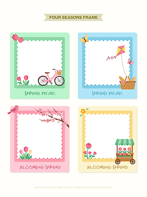 디자인 꽃 일러스트 봄꽃 프레임 소풍 바구니 자전거 봄 튤립 벚꽃 연 국내일러스트 AI파일 식물 계절 야외활동 놀이용품 바이크 파일형식 벡터