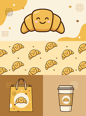 모양 디자인 커피 음료 음식 백그라운드 패턴 일러스트 디저트 장식 쇼핑백 귀여움 카페 빵집 크루아상 마케팅 테이크아웃컵 프랜차이즈 브랜딩 국내일러스트 AI파일 빵 컨셉 무늬 가방 컵 상점 파일형식 벡터