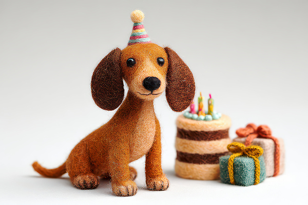 JPG 편집이미지 선물 장식 반려동물 파티 귀여움 케이크 기쁨 축하 생일 개 즐거움 펠트 편집실사 양모펠트 AI포토 AI콘텐츠 동물 기념일 감정 컨셉 포유류 디저트 이벤트 CG 양모 파일형식 천_직물