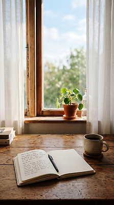 JPG 나무 식물 편집이미지 커피 탁자 실내 일상 공책 카페 기록 창가 오후 편집실사 AI포토 AI콘텐츠 음료 가구 창문 문구용품 내부 라이프 상점 CG 파일형식