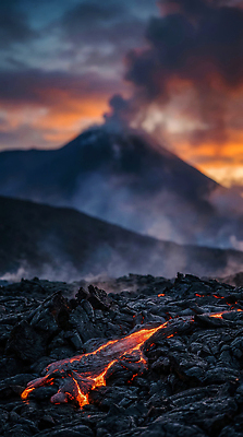 JPG 편집이미지 자연 불 풍경 바위 뜨거움 연기 땅 화산 용암 물질 편집실사 AI컴퓨터그래픽 AI콘텐츠 자연요소 산 CG 생태계 파일형식