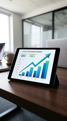 JPG 편집이미지 비즈니스 그래프 태블릿 사무실 스크린 자료 성장 결과 분석 전략 편집실사 AI컴퓨터그래픽 AI콘텐츠 컨셉 전자제품 스마트기기 CG 파일형식