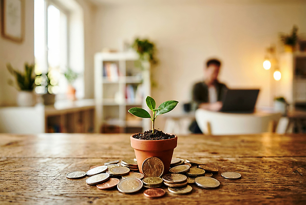 JPG 식물 편집이미지 화분 비즈니스 경제 새싹 동전 성장 재산 재테크 투자 노력 자본 재정 편집실사 AI컴퓨터그래픽 AI콘텐츠 돈 금융 CG 파일형식