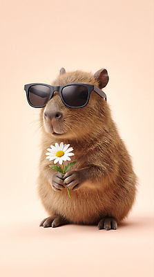 JPG 동물 편집이미지 꽃 반려동물 선글라스 귀여움 쿼카 편집실사 AI컴퓨터그래픽 AI콘텐츠 식물 안경 컨셉 포유류 CG 파일형식