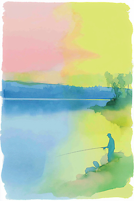 JPG 나무 호수 일러스트 모션 자연 하늘 낚시 사람 풍경 물 강가 조용 휴식처 국내일러스트 AI일러스트 AI콘텐츠 자연요소 식물 레저 휴식 강 생태계 파일형식