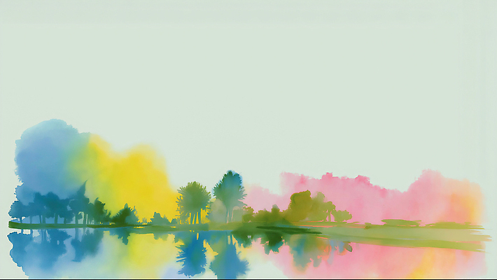 JPG 나무 예술 일러스트 자연 하늘 수채화 풍경 물 반사 고요 물가 숲 그림 오후 차분 국내일러스트 AI일러스트 AI콘텐츠 자연요소 식물 컨셉 생태계 파일형식