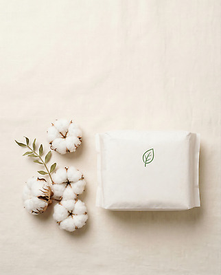 JPG 편집이미지 디자인 포장 자연 상품 유기농 심플 소재 아이템 목화꽃 생리대 목화솜 면소재 편집실사 AI포토 AI콘텐츠 웰빙 꽃 솜 CG 생태계 여성용품 파일형식