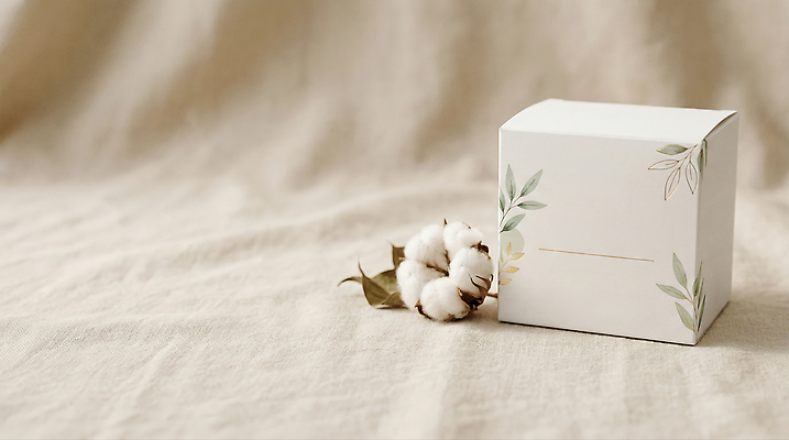 JPG 편집이미지 장식 상자 흰색 상품 솜 오브젝트 유기농 목화꽃 생리대 목화솜 편집실사 AI포토 AI콘텐츠 웰빙 꽃 컬러 CG 여성용품 파일형식