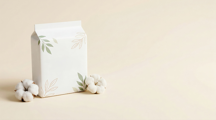 JPG 식물 편집이미지 디자인 종이 잎 상자 상품 유기농 목화꽃 생리대 목화솜 편집실사 AI포토 AI콘텐츠 웰빙 꽃 솜 CG 여성용품 파일형식