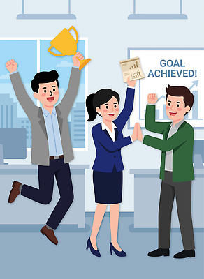 여자 남자 일러스트 성공 협력 직장 여러명 사무실 기쁨 축하 작업 목표 트로피 국내일러스트 AI파일 감정 다수 컨셉 회사 비즈니스 사람 상 파일형식 벡터