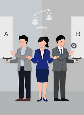 여자 남자 일러스트 비즈니스 저울 사람 비교 선택 균형 법 국내일러스트 AI파일 컨셉 파일형식 벡터