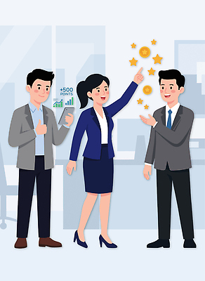 여자 남자 일러스트 비즈니스 성공 그래프 사무실 동전 기쁨 축하 직원 점수 국내일러스트 AI파일 감정 컨셉 돈 사람 파일형식 벡터