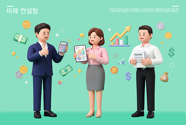 PSD 편집이미지 여자 남자 돈 비즈니스 회의 그래프 미래 여러명 태블릿 계산기 보고서 상담 편집3D 다수 컨셉 문구용품 사람 전자제품 스마트기기 3D 장비 재산 파일형식