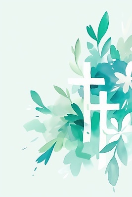 JPG 식물 꽃 백그라운드 십자가 잎 일러스트 자연 수채화 물감 기독교인 그림 청록색 화사함 카피스페이스 국내일러스트 AI일러스트 AI콘텐츠 기독교 컬러 컨셉 공백 미술도구 생태계 파일형식
