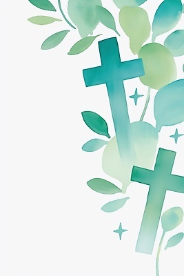 JPG 식물 종교 백그라운드 십자가 일러스트 자연 수채화 청록색 카피스페이스 국내일러스트 AI일러스트 AI콘텐츠 컬러 공백 생태계 파일형식