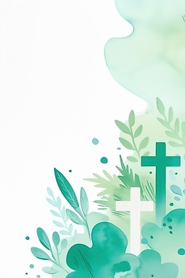 JPG 식물 꽃 종교 백그라운드 십자가 잎 일러스트 자연 수채화 교회 기독교인 예배 청록색 카피스페이스 국내일러스트 AI일러스트 AI콘텐츠 기독교 컬러 공백 생태계 파일형식