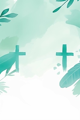 JPG 식물 기독교 종교 백그라운드 십자가 잎 일러스트 자연 수채화 풍경 분위기 청록색 뷰티풀 카피스페이스 그라디언트 국내일러스트 AI일러스트 AI콘텐츠 컬러 컨셉 공백 생태계 파일형식