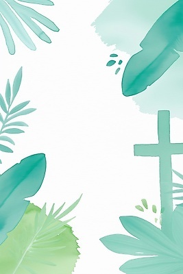 JPG 식물 기독교 종교 백그라운드 십자가 잎 일러스트 자연 수채화 청록색 장면 카피스페이스 국내일러스트 AI일러스트 AI콘텐츠 컬러 공백 생태계 파일형식
