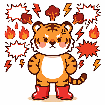 동물 캐릭터 감정 일러스트 불꽃 장화 분노 호랑이 번개 효과 국내일러스트 AI파일 신발 포유류 불 날씨 파일형식 벡터