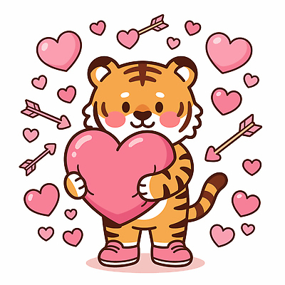 동물 캐릭터 행복 일러스트 화살 사랑 귀여움 하트 호랑이 국내일러스트 AI파일 모양 감정 컨셉 포유류 파일형식 벡터